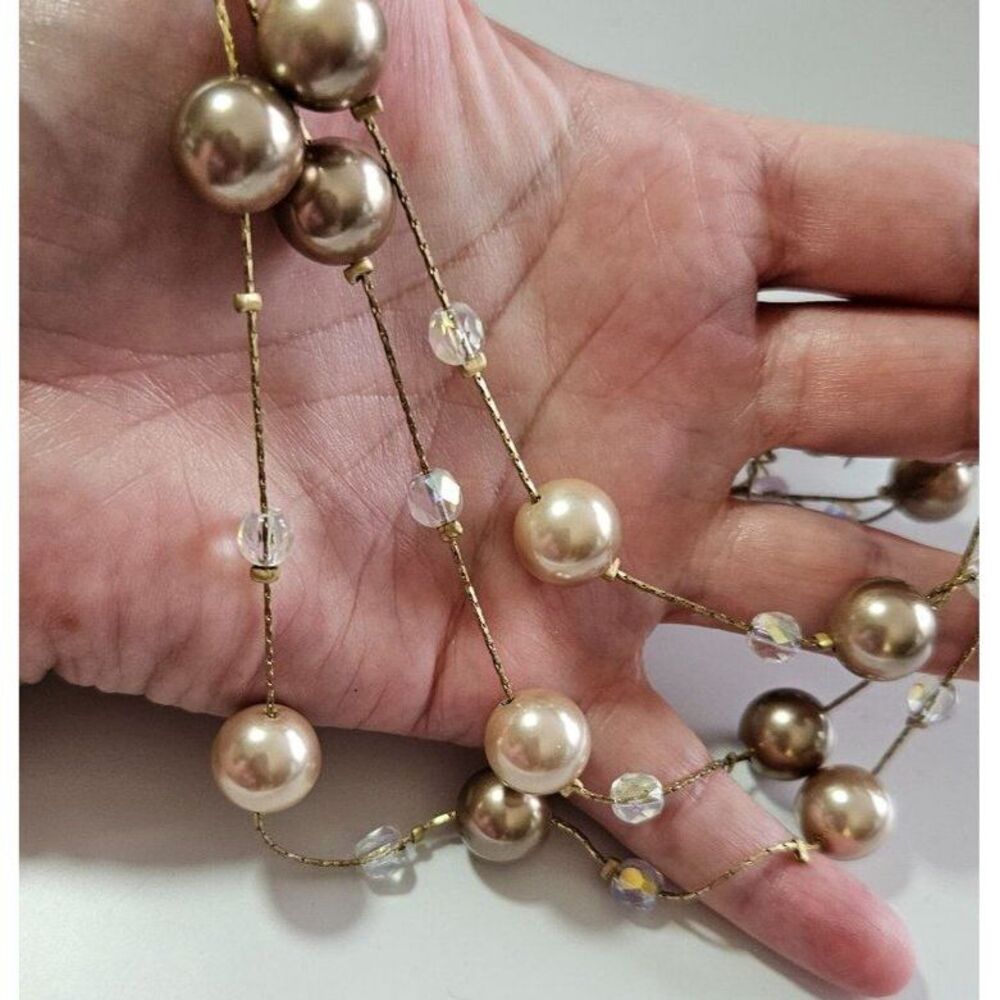 *Sale* Lia Sophia gold tone long faux pearl necklace 51-54"
